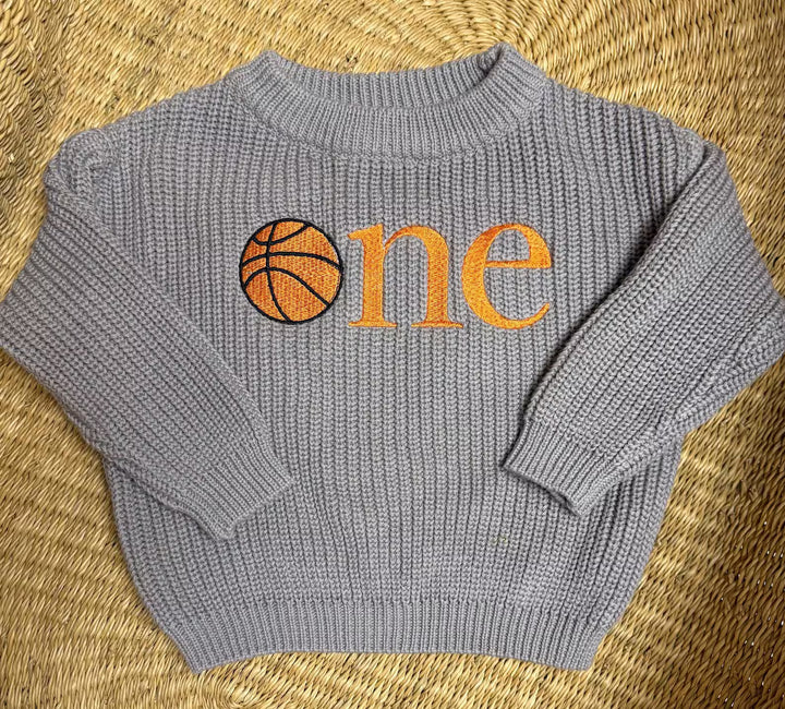 Basketball First Birthday Sweater - Basketball One Knit Pullover