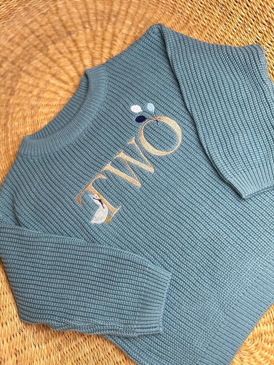 Embroidered Goose 2nd Birthday Sweater – Silly Goose Theme Cotton Knit