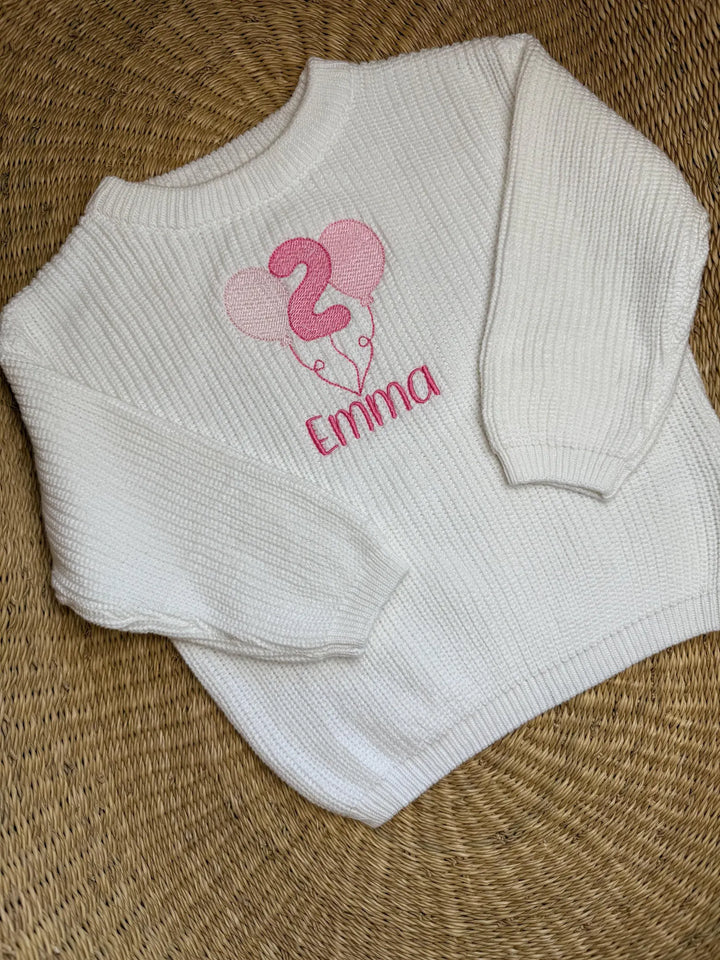 Personalized Second Birthday Sweater | Embroidered Name, Balloon, Age