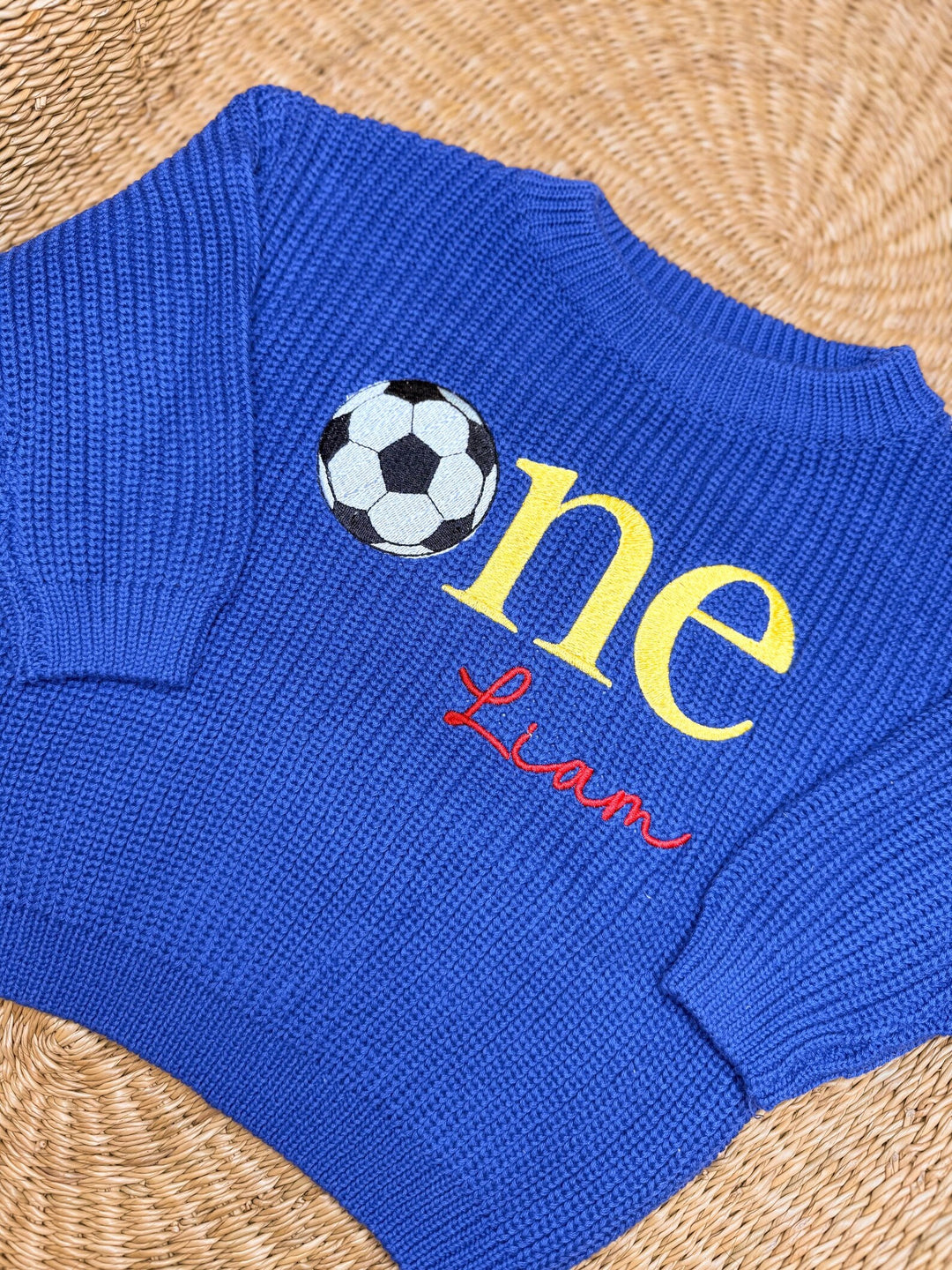 Embroidered First Birthday Soccer Sweater | Personalized Baby Outfit
