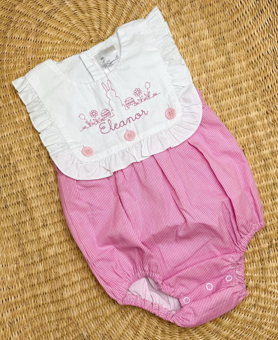 Personalized Easter Bunny Romper - Pink Gingham Baby Outfit