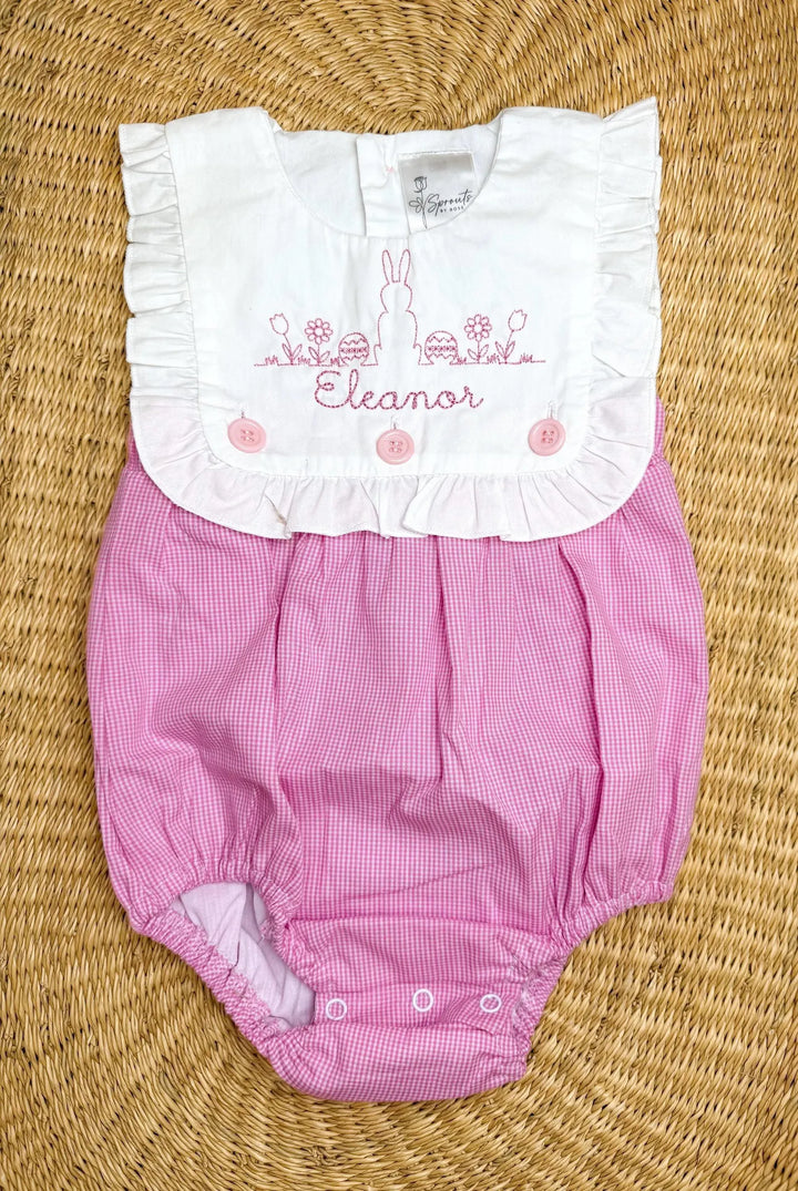 Personalized Easter Bunny Romper - Pink Gingham Baby Outfit