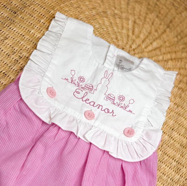 Personalized Easter Bunny Romper - Pink Gingham Baby Outfit