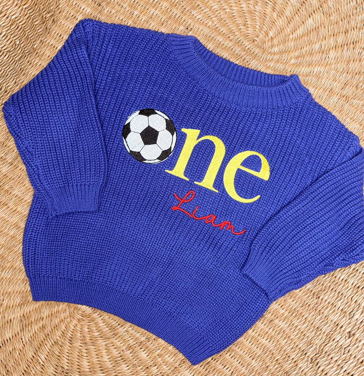 Embroidered First Birthday Soccer Sweater | Personalized Baby Outfit