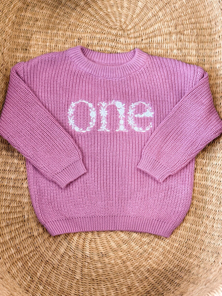 Floral First Birthday Knit Sweater