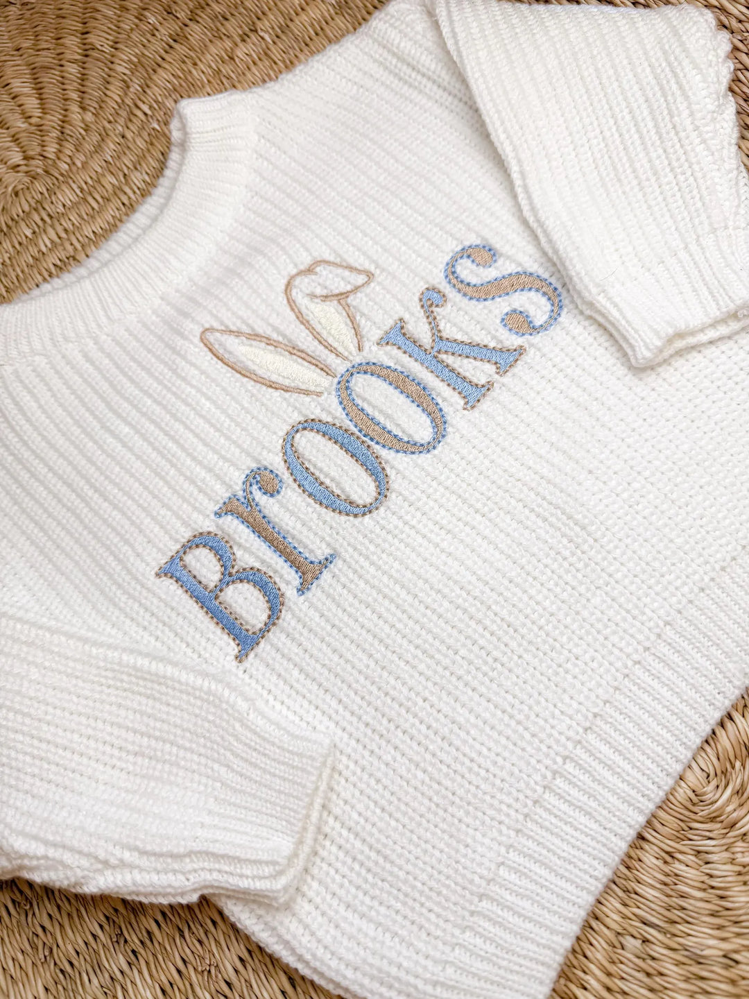 Embroidered Name Easter Sweater - Personalized Bunny Cotton Knit