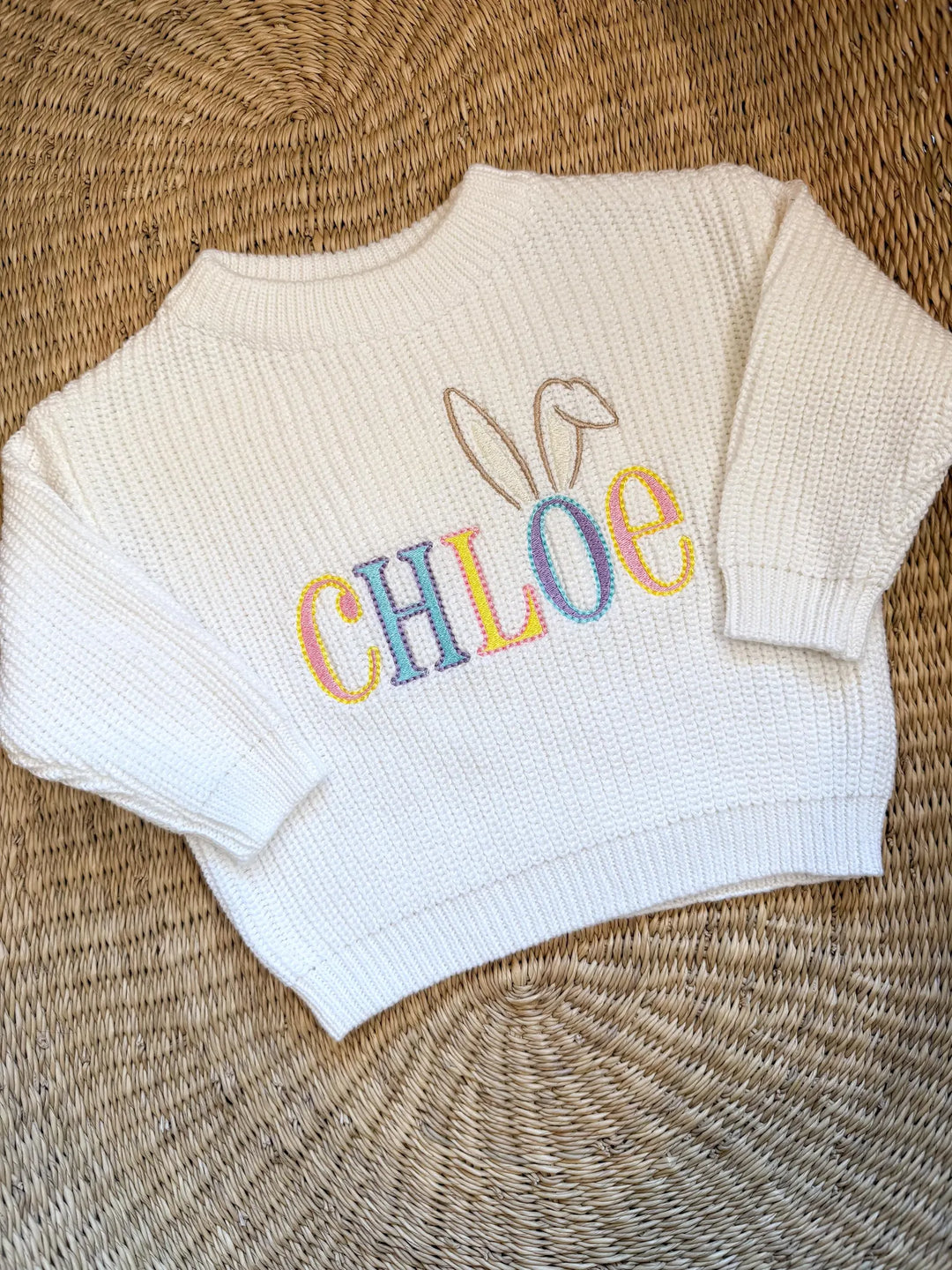 Embroidered Name Easter Sweater - Personalized Bunny Cotton Knit