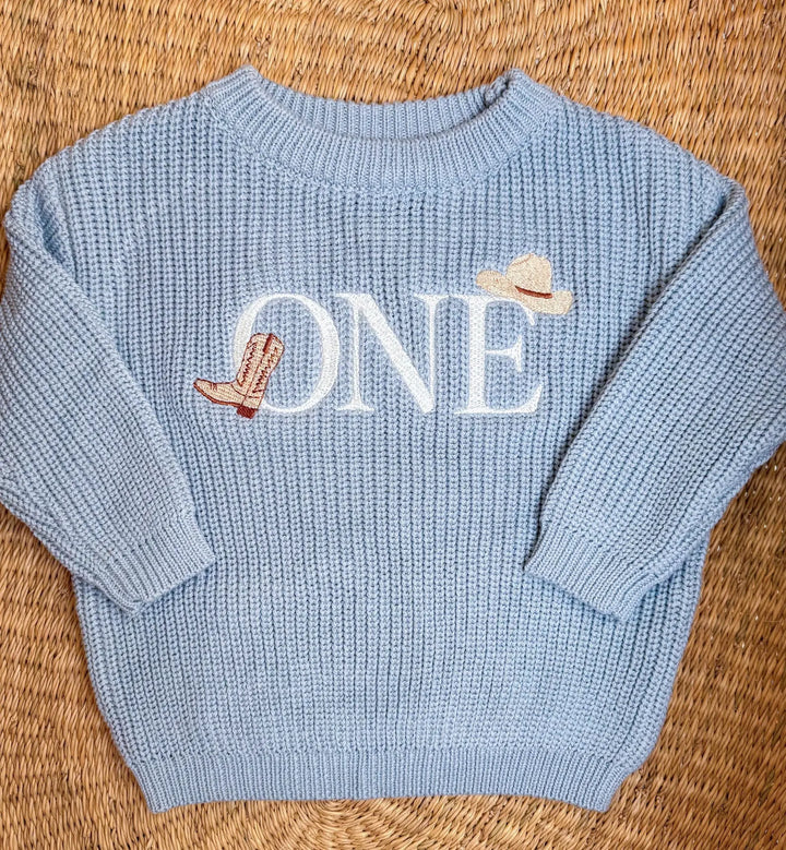 Embroidered First Birthday Sweater, Western Cowboy Outfit, Keepsake Knit