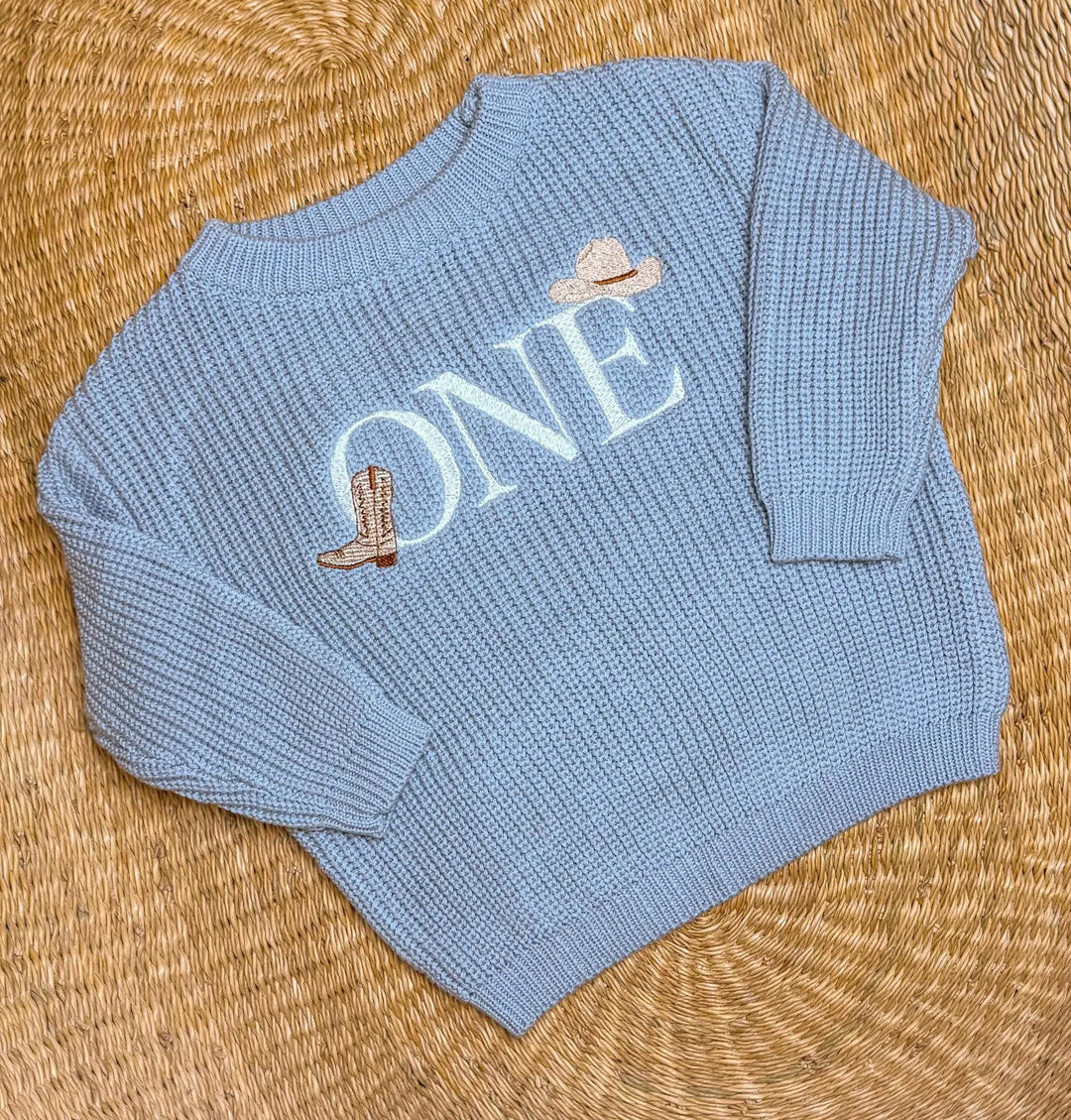Embroidered First Birthday Sweater, Western Cowboy Outfit, Keepsake Knit