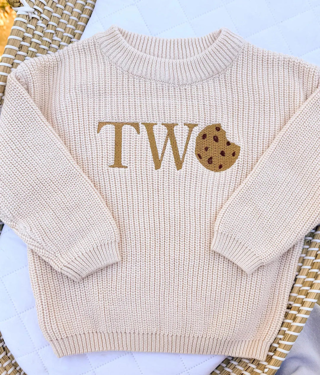 Custom Two Sweet Birthday Outfit - Cookie Two Embroidered Sweater