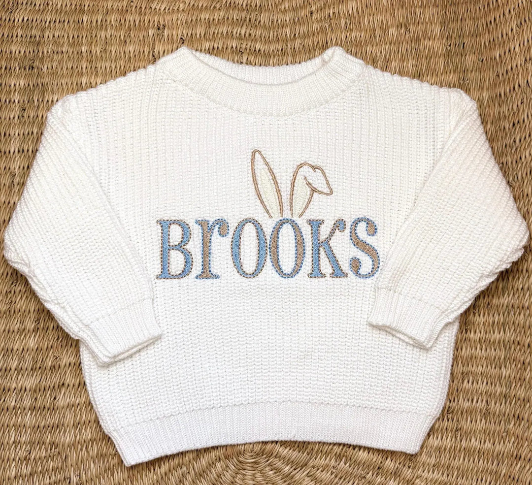 Embroidered Name Easter Sweater - Personalized Bunny Cotton Knit