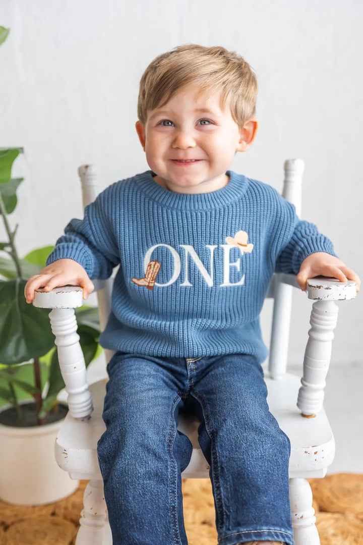 Embroidered First Birthday Sweater, Western Cowboy Outfit, Keepsake Knit