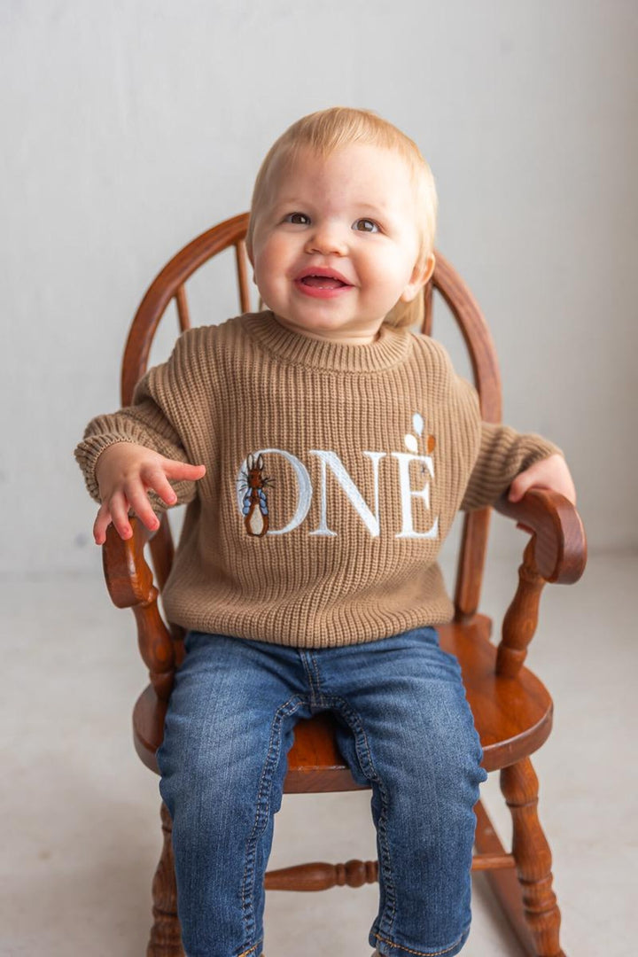 Easter Bunny First Birthday Kids Knit Sweater