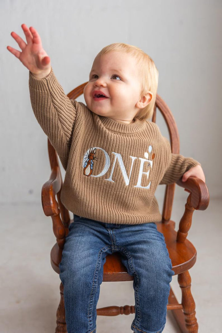 Easter Bunny First Birthday Kids Knit Sweater