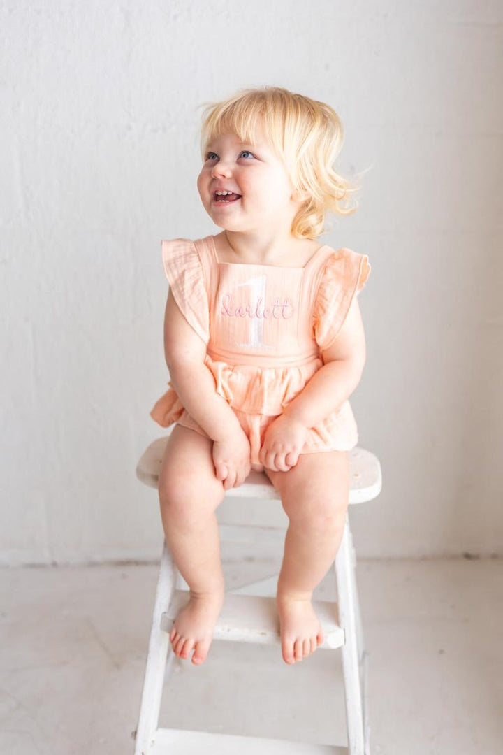 Name & One Romper - Girls First Birthday Outfit