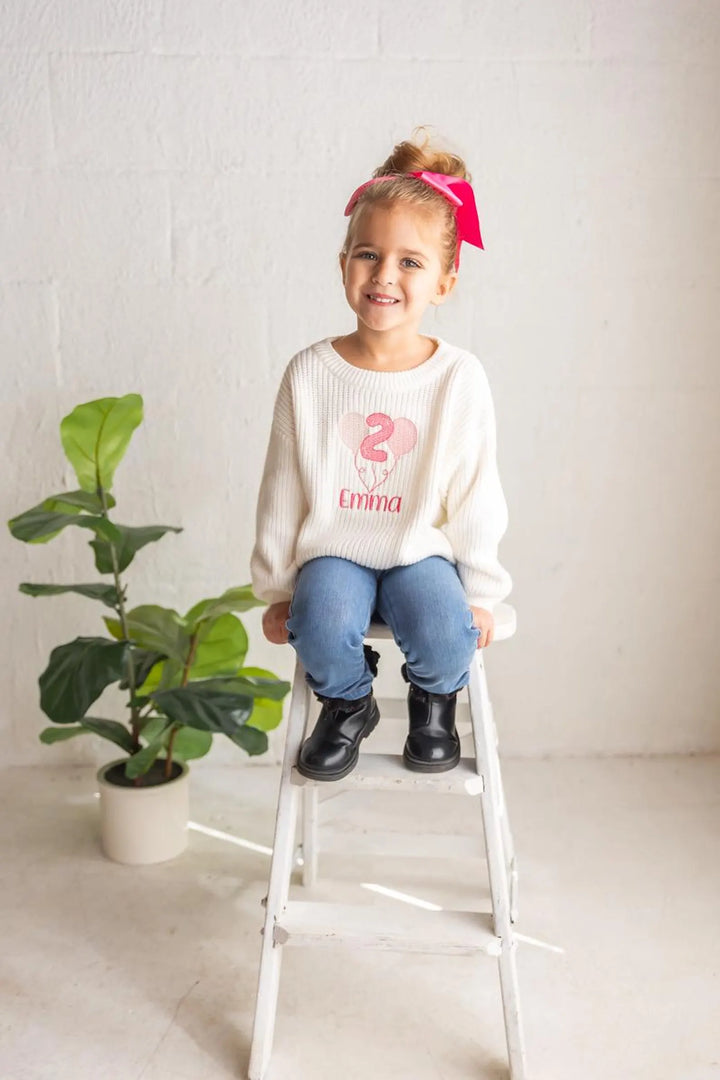 Personalized Second Birthday Sweater | Embroidered Name, Balloon, Age