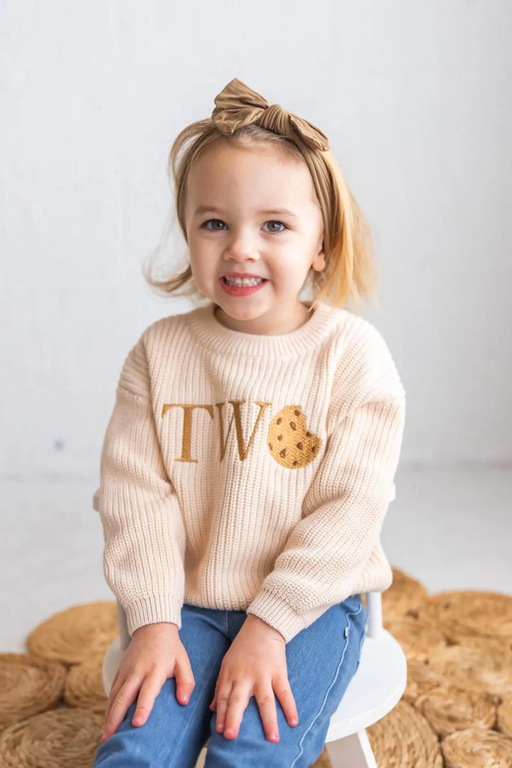 Custom Two Sweet Birthday Outfit - Cookie Two Embroidered Sweater