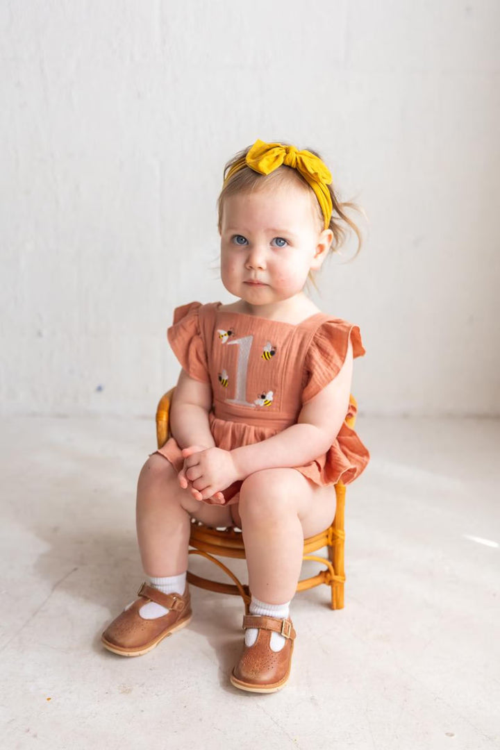 Buzzing Bee One Romper - Girls First Birthday Outfit