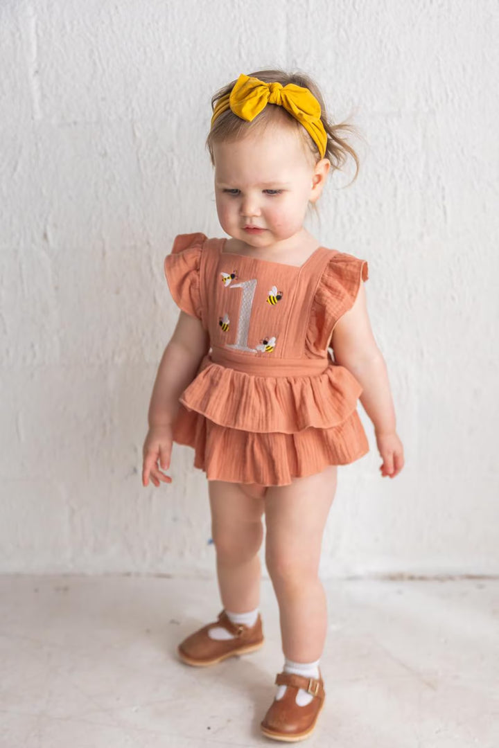 Buzzing Bee One Romper - Girls First Birthday Outfit