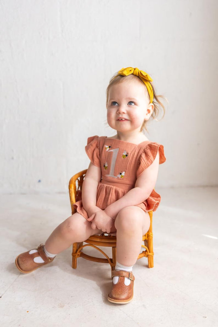 Buzzing Bee One Romper - Girls First Birthday Outfit