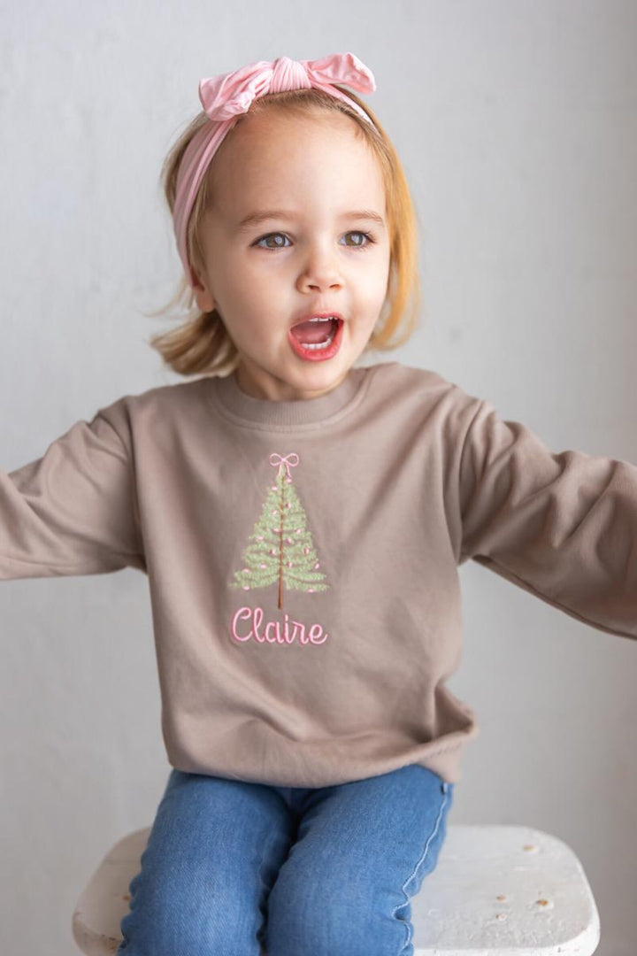 Embroidered Christmas Tree Toddler Sweatshirt - Personalized Holiday Outfit