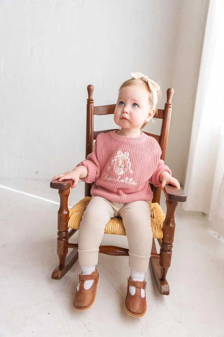Embroidered Bunny Name Sweater – Custom Cotton Knit Easter Outfit