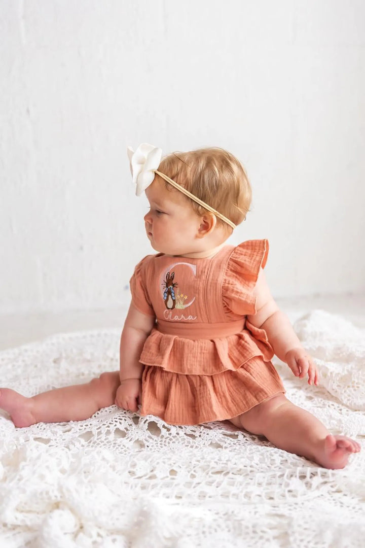 Girls Easter Romper With Name - Peter Rabbit Monogram Romper
