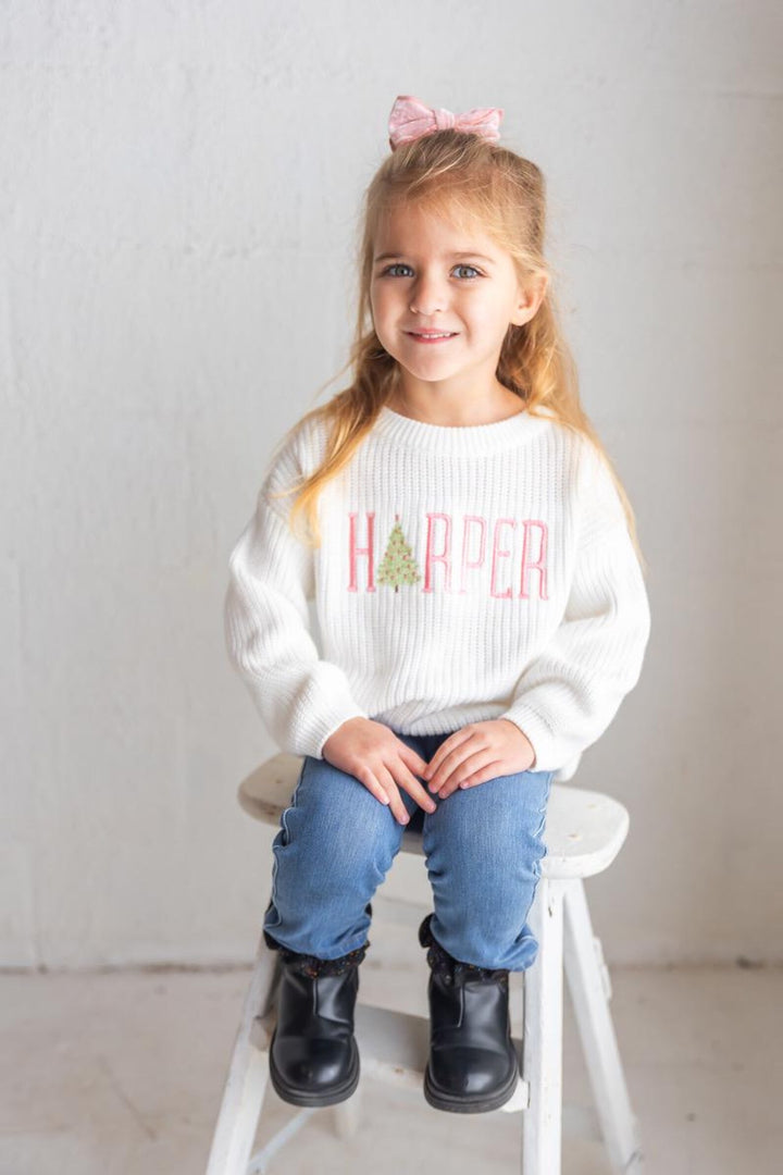 Christmas Tree & Name Sweater - Kids Personalized Christmas Outfit