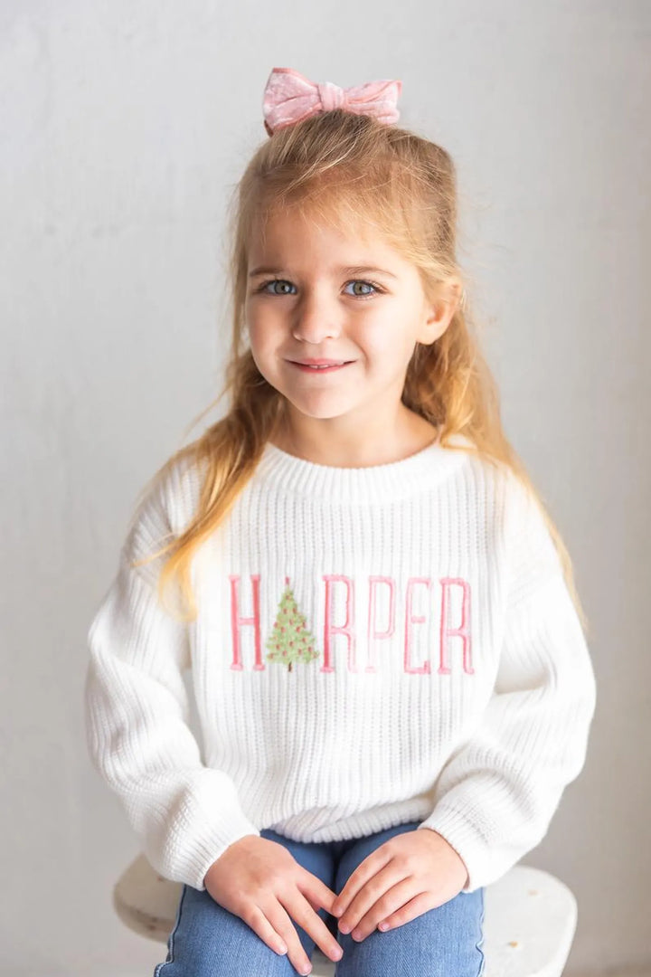 Christmas Tree & Name Sweater - Kids Personalized Christmas Outfit