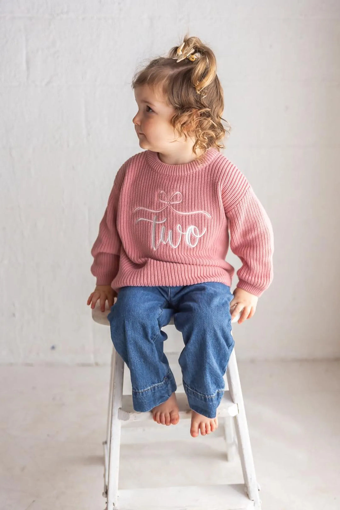 Embroidered Two Birthday Sweater, Coquette Knit Toddler Outfit