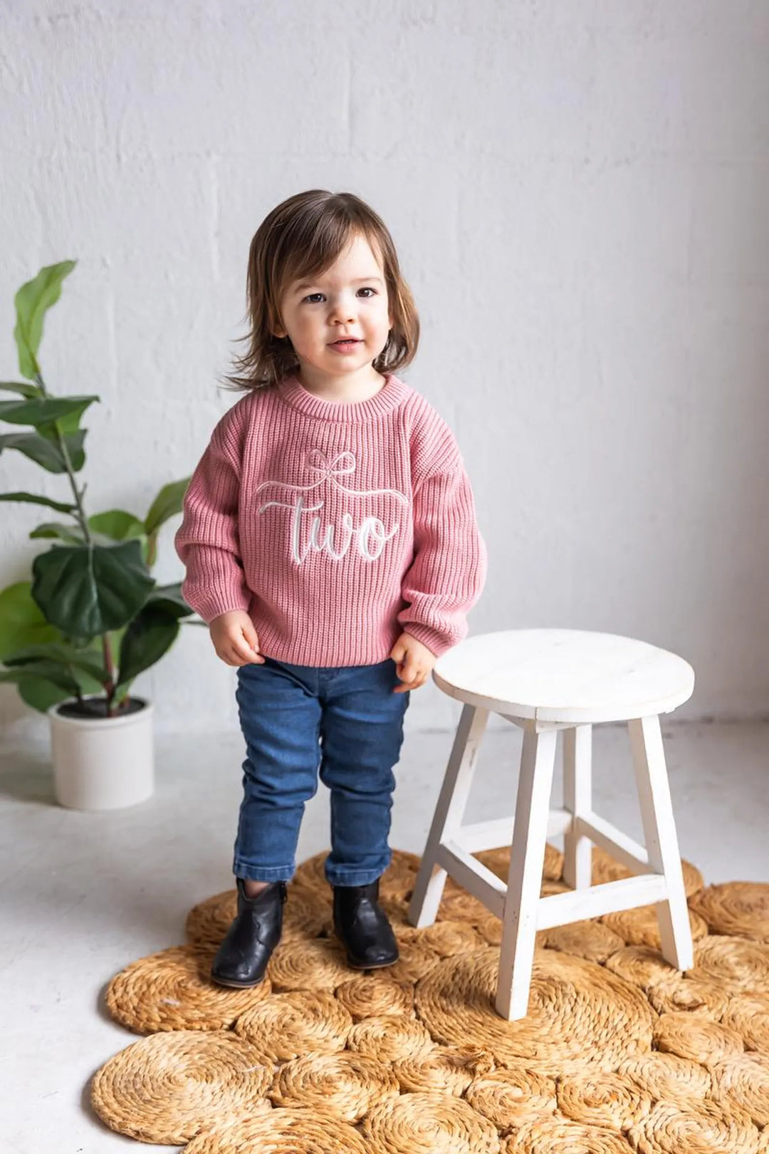Embroidered Two Birthday Sweater, Coquette Knit Toddler Outfit