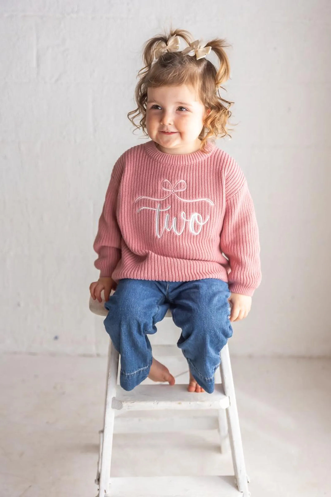 Embroidered Two Birthday Sweater, Coquette Knit Toddler Outfit