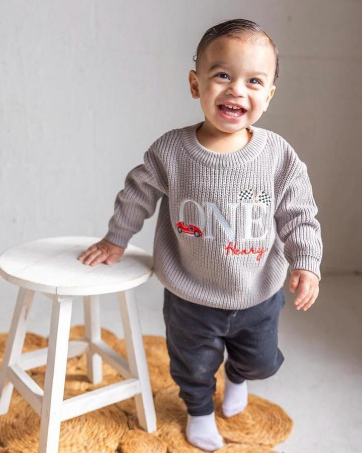 Fast One First Birthday Sweater - Race Car Theme Birthday Outfit Boy