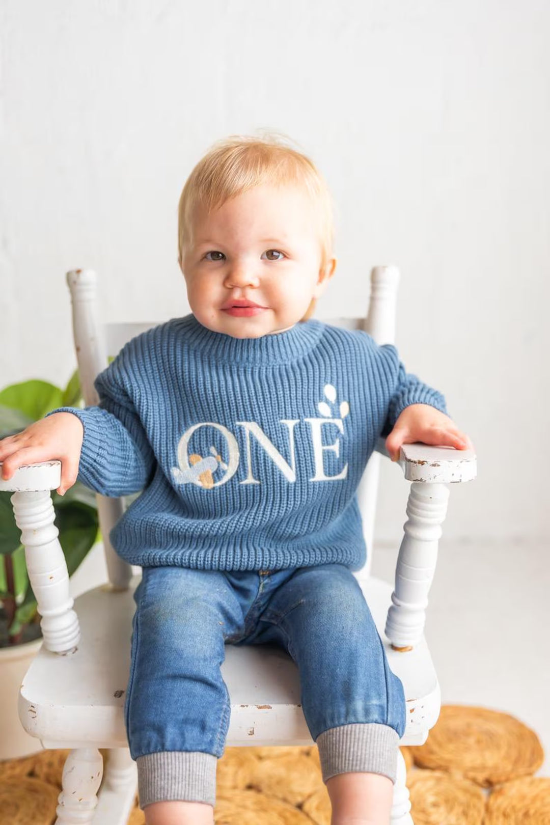 Embroidered Airplane ONE Sweater | Aviation Theme First Birthday Outfit