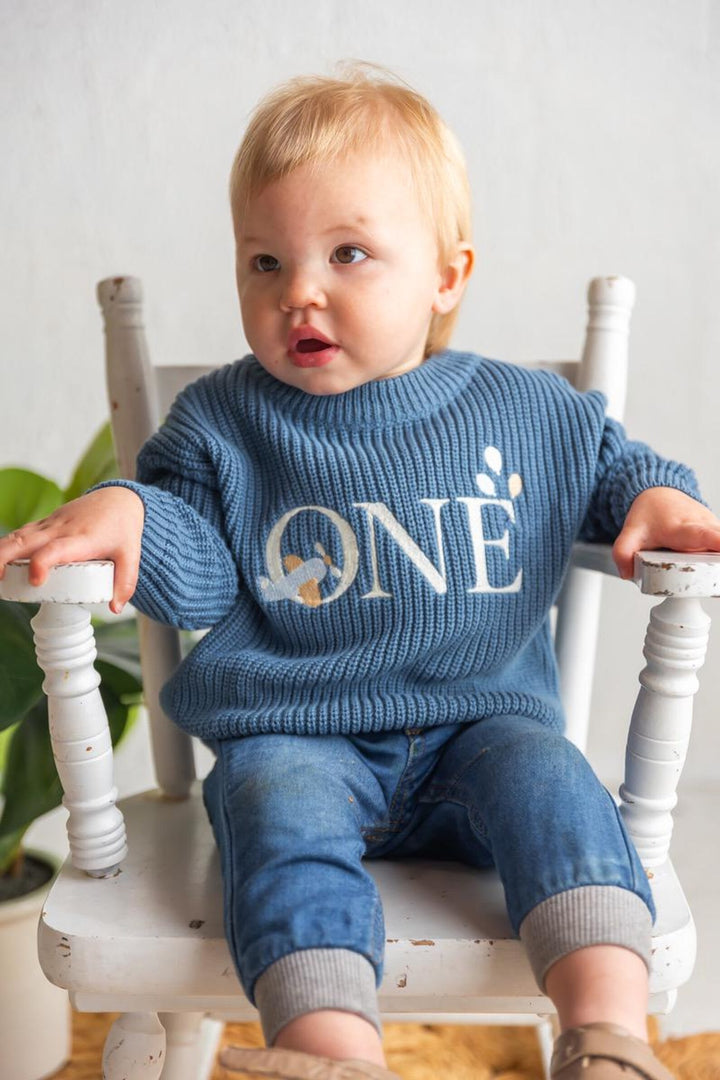 Embroidered Airplane ONE Sweater | Aviation Theme First Birthday Outfit