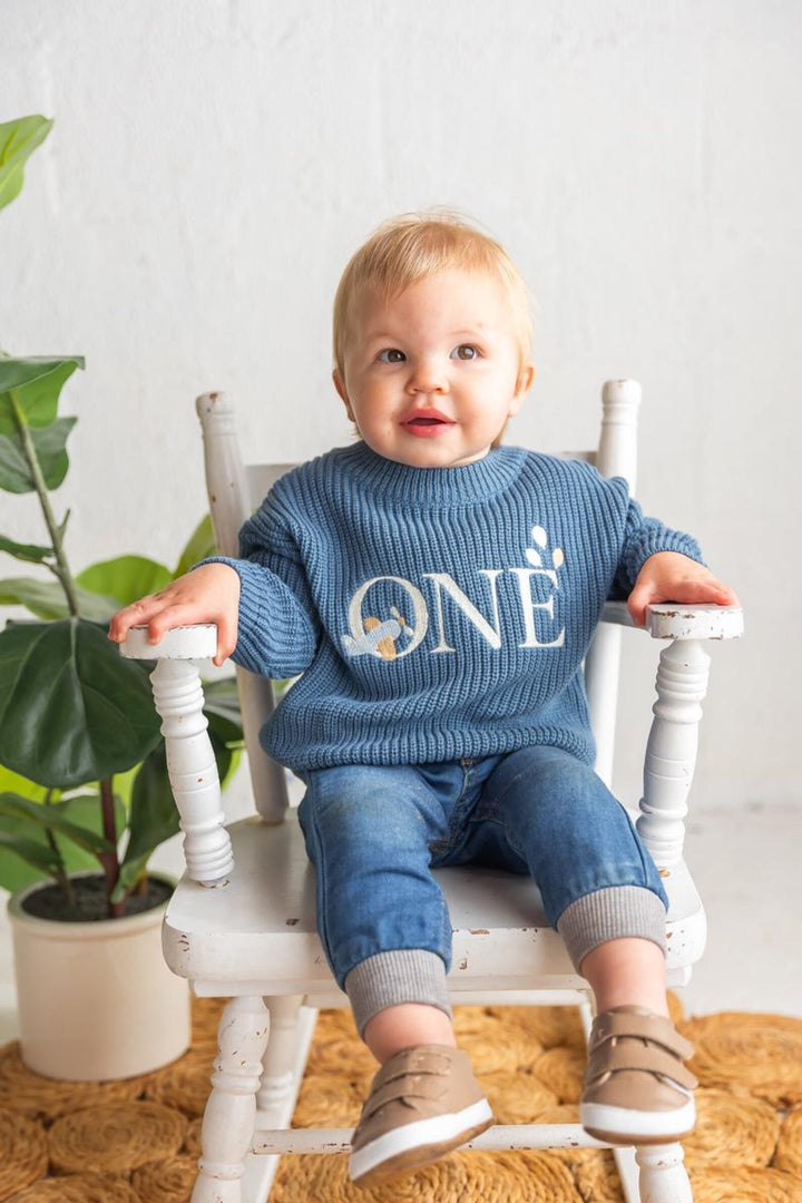 Embroidered Airplane ONE Sweater | Aviation Theme First Birthday Outfit
