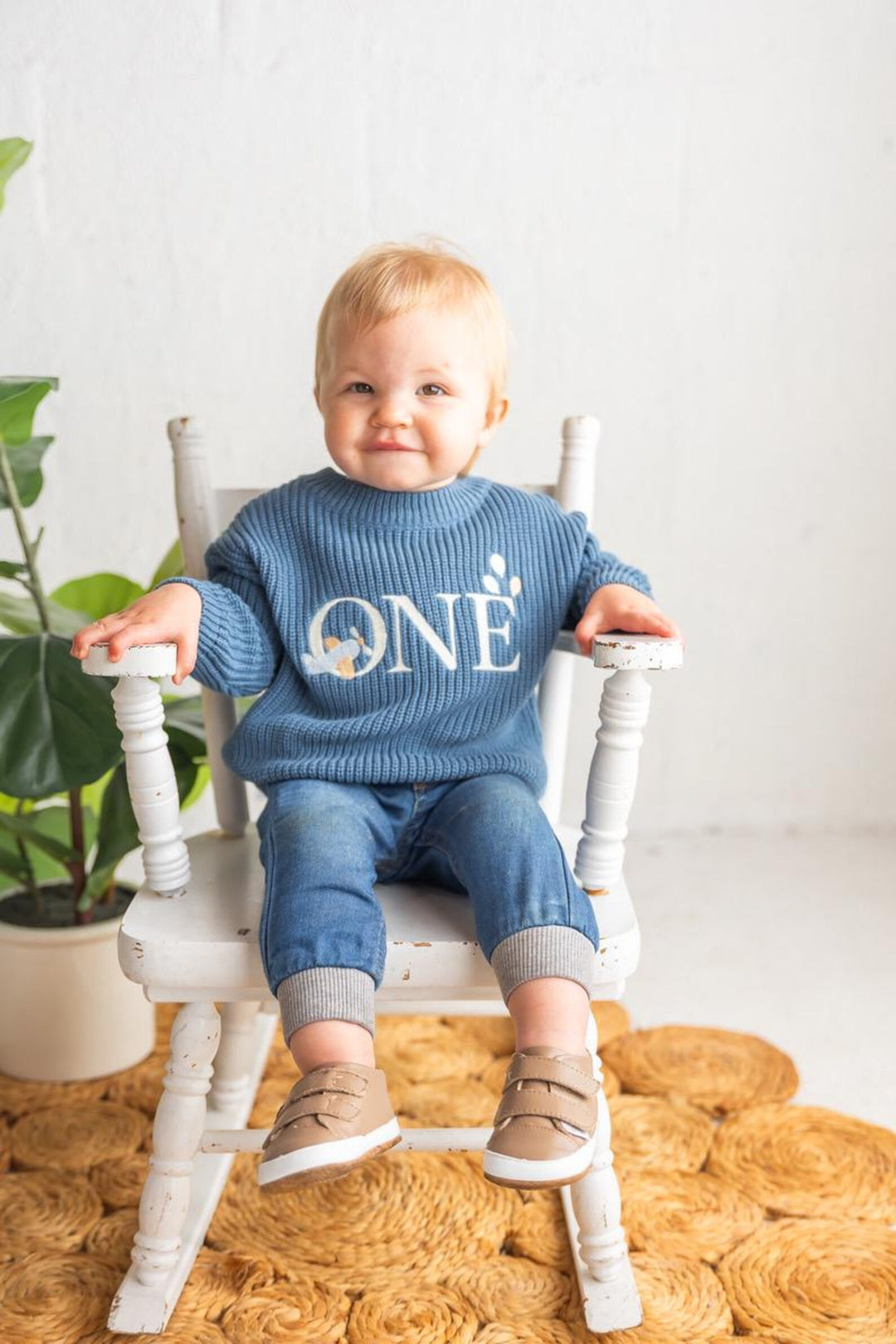 Embroidered Airplane ONE Sweater | Aviation Theme First Birthday Outfit