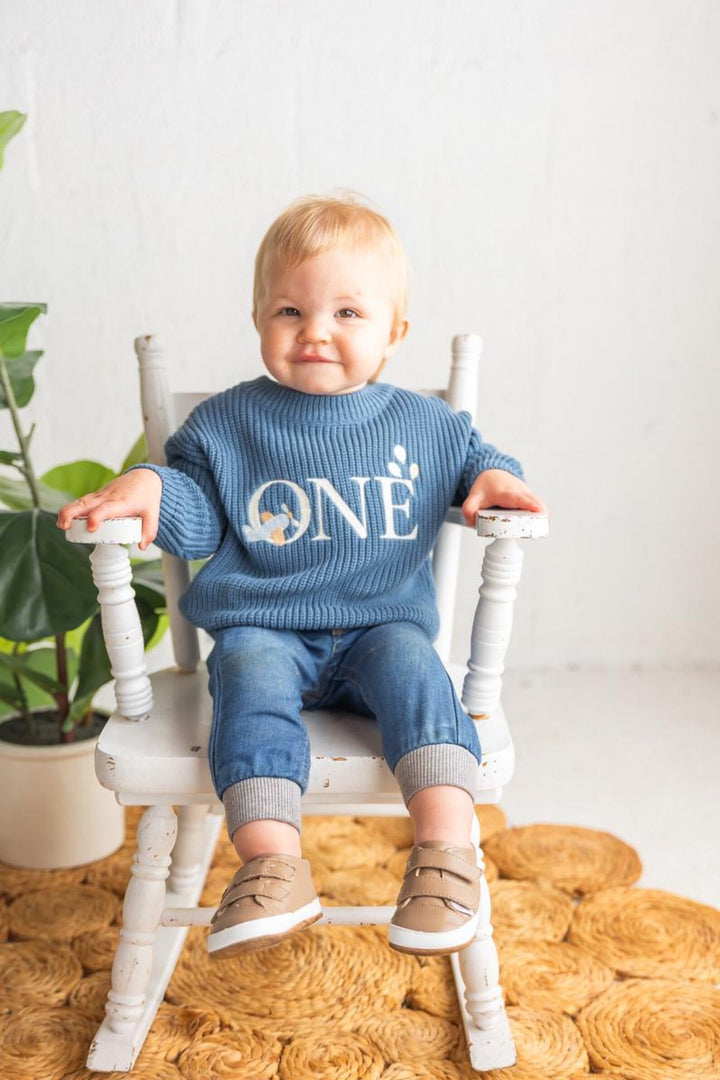 Embroidered Airplane ONE Sweater | Aviation Theme First Birthday Outfit