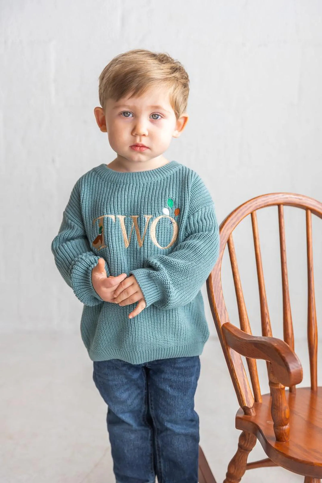 Duck Themed Second Birthday Sweater - Mallard “TWO” Embroidered Sweater