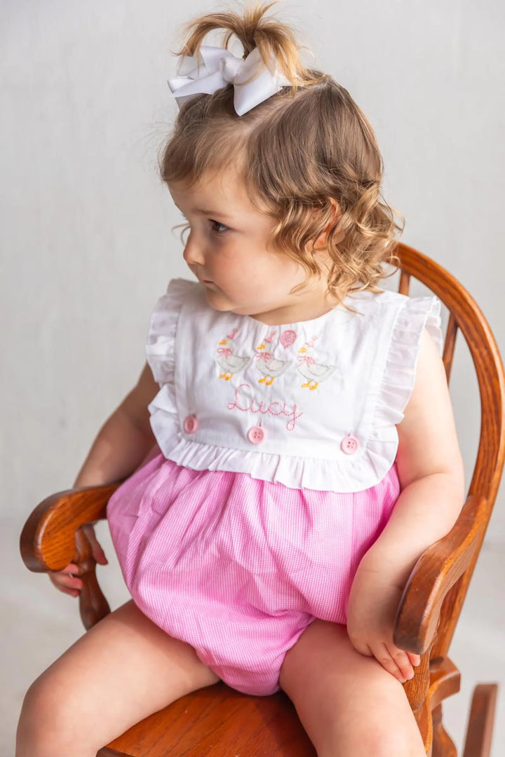 Goose Birthday Girl Gingham Romper - Girl's Birthday Outfit