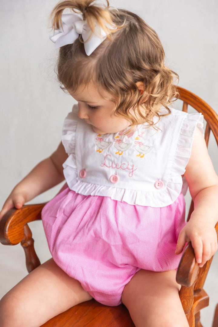 Goose Birthday Girl Gingham Romper - Girl's Birthday Outfit
