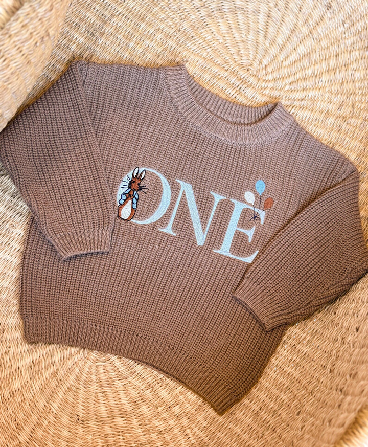 Easter Bunny First Birthday Kids Knit Sweater