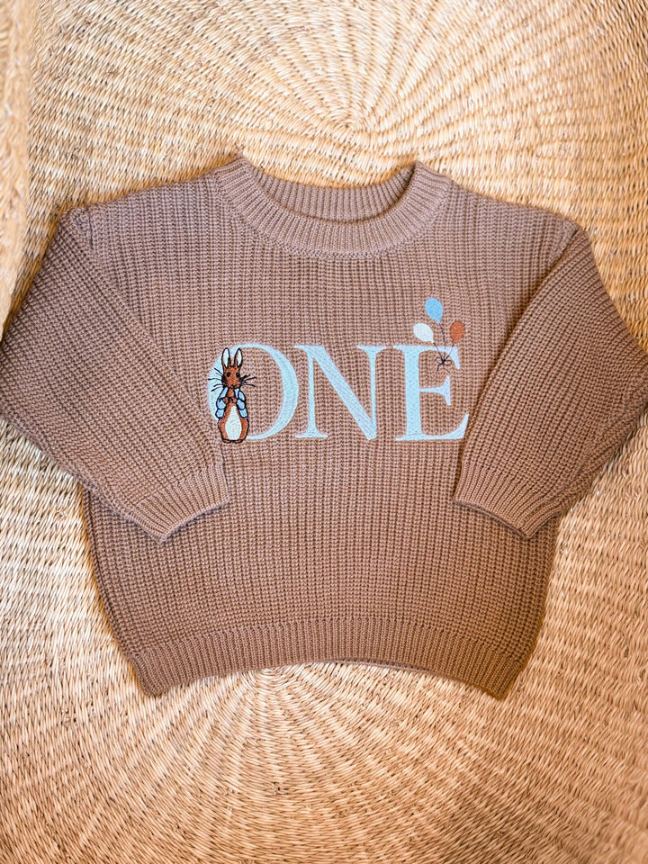 Easter Bunny First Birthday Kids Knit Sweater