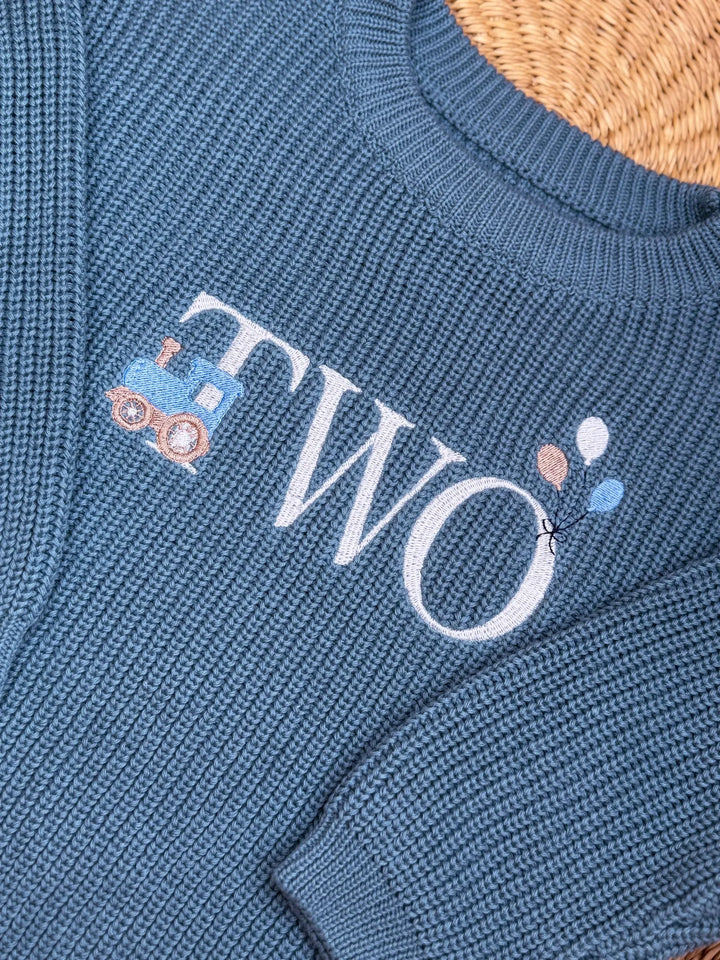 Personalized Train Second Birthday Sweater - Custom Two Year Old Knit Top