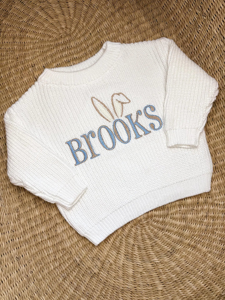 Embroidered Name Easter Sweater - Personalized Bunny Cotton Knit
