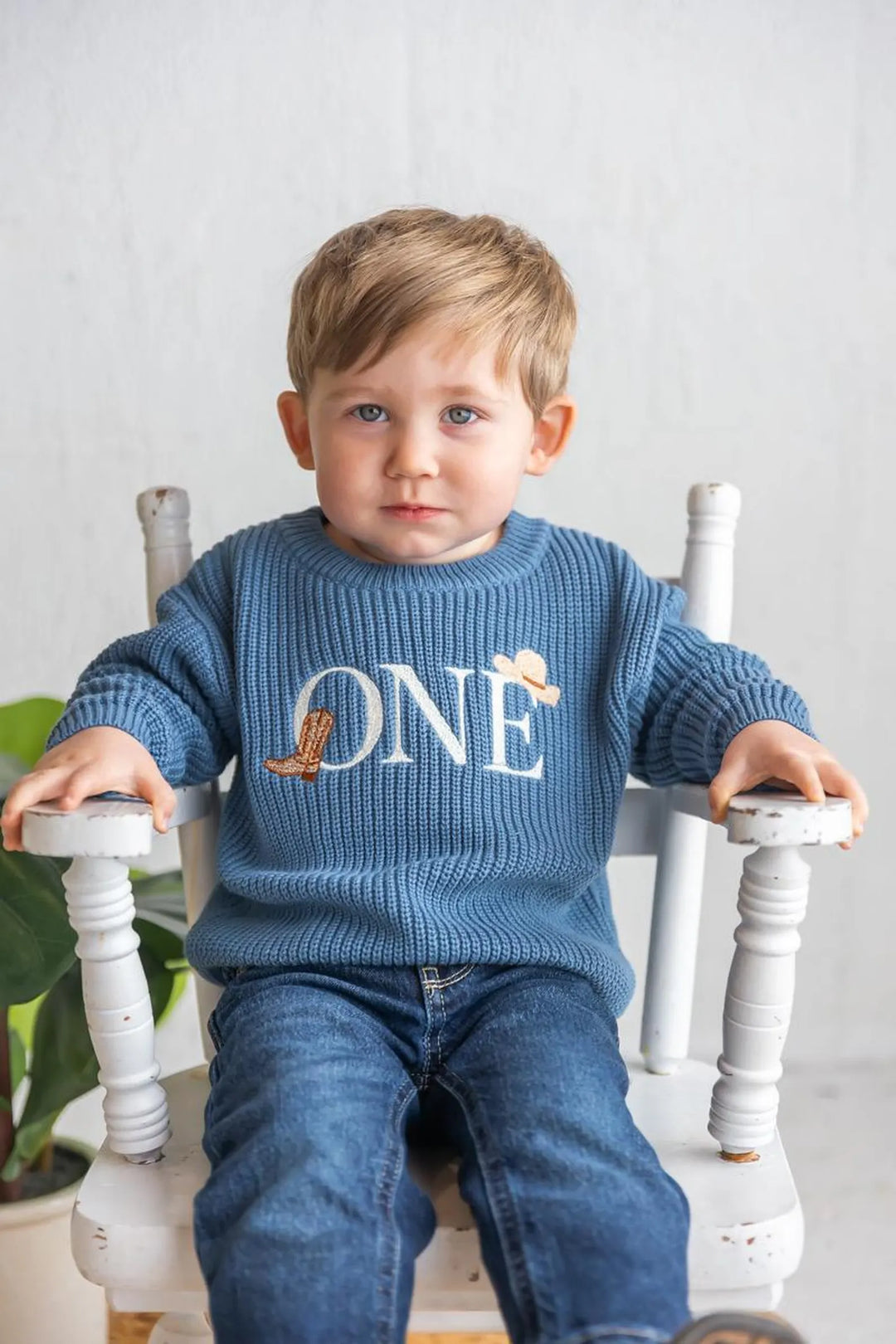 Embroidered First Birthday Sweater, Western Cowboy Outfit, Keepsake Knit