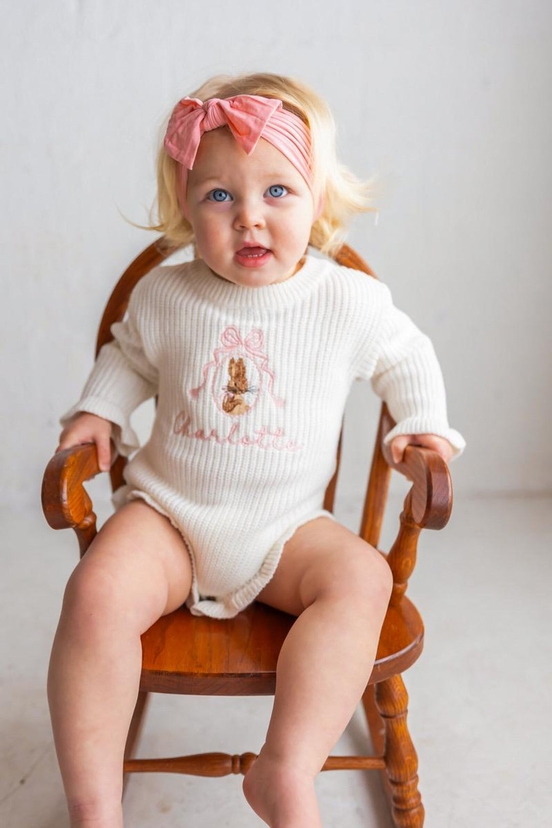 Personalized Peter Rabbit knit Romper - Custom Name Coquette Outfit