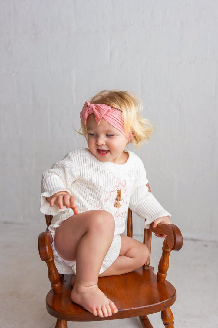 Personalized Peter Rabbit knit Romper - Custom Name Coquette Outfit