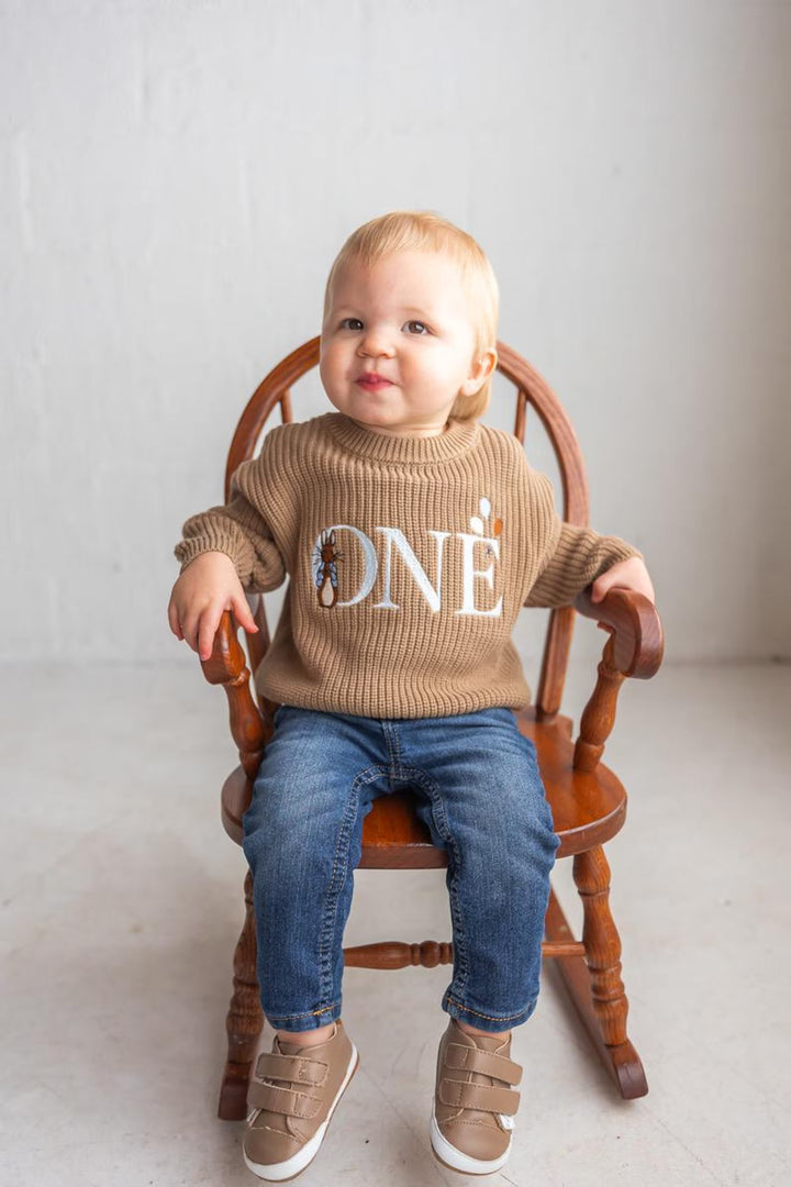 Easter Bunny First Birthday Kids Knit Sweater