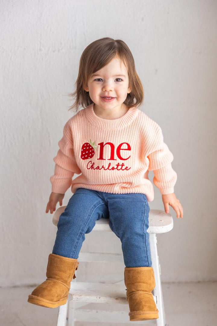 Strawberry ONE Sweater - Kids First Birthday Outfit